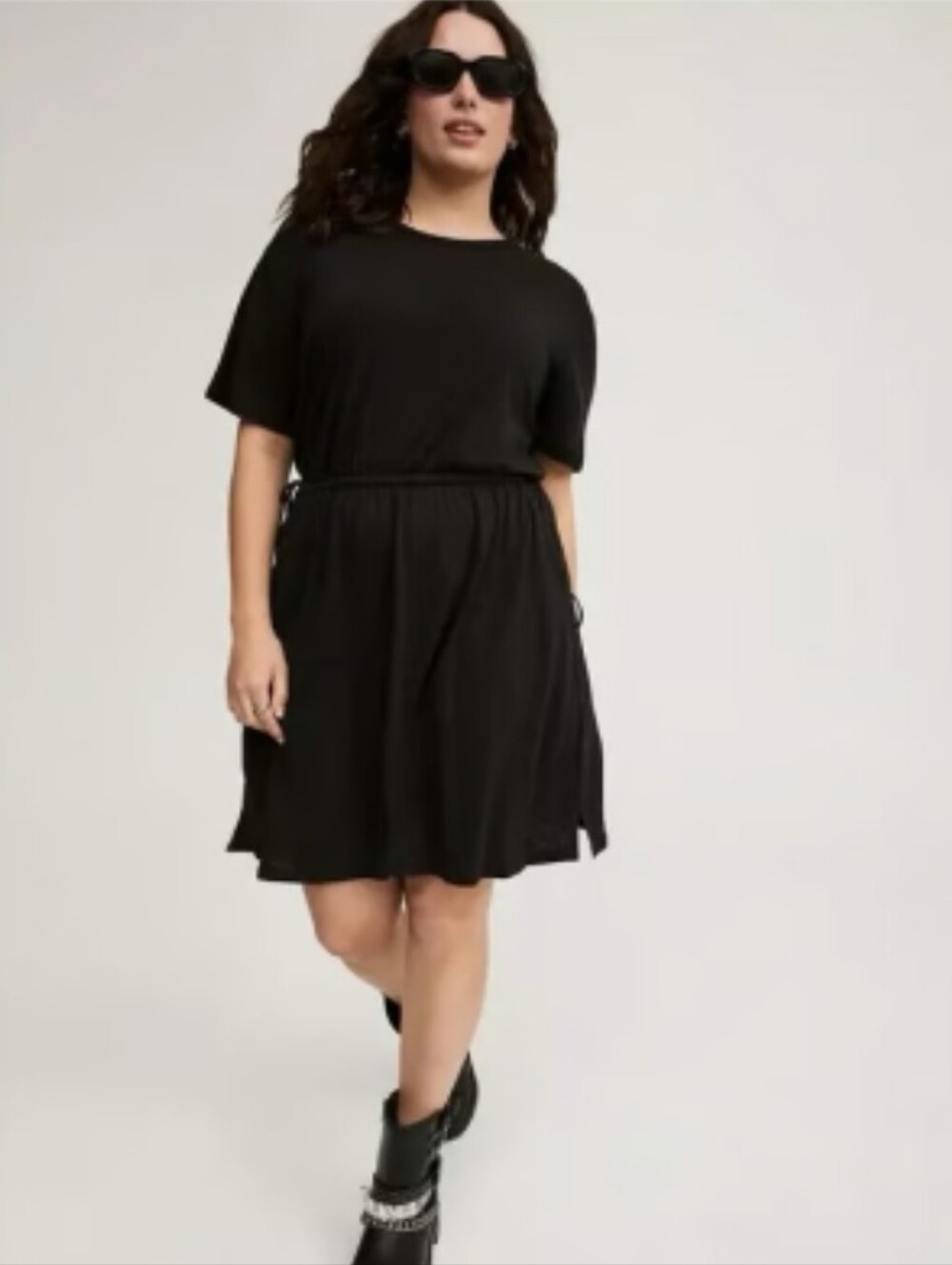 Torrid Skater Mini Dress 2X Black Cinch Waist Pockets Short Sleeve